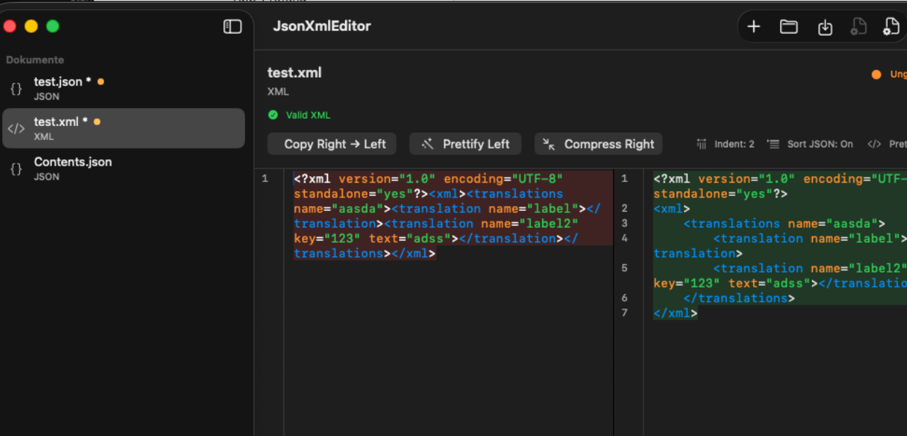 JsonXmlEditor interface preview